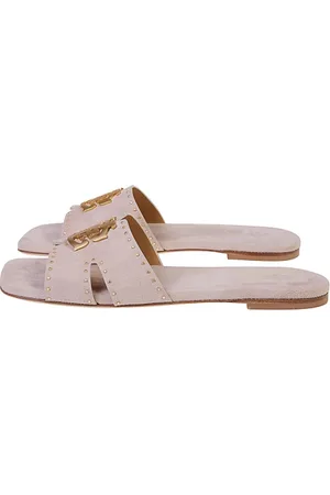 ELEVENTY Low Suede Sandal with Heraldic Emblem