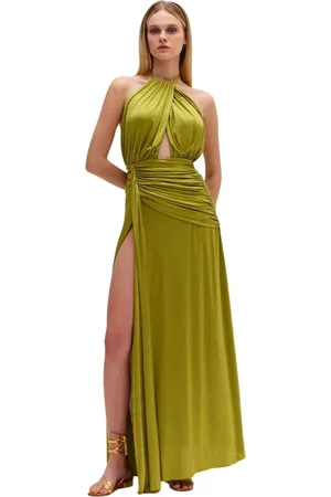 PATBO Maxi Dresses, female, , S, Metallic Halterneck Maxi Dress with Side Slit