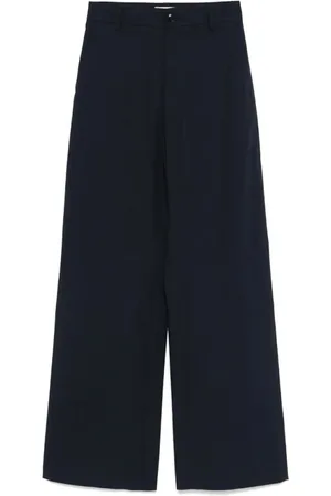 BARENA Wide Trousers, female, , M, Navy Cotton Trousers