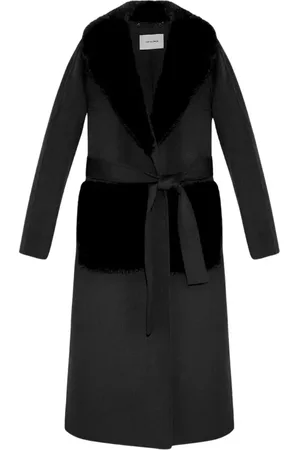 YVES SALOMON Belted Coats, female, , L, long coat with detachable fur collar