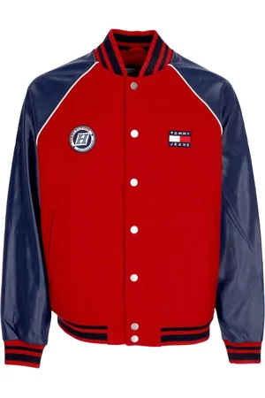 Tommy Hilfiger Bomber Jackets, male, , M, Red Wool Blend College Varsity Jacket