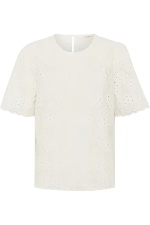Cream Feminine Blouse with Broderie Anglaise