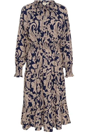 Cream Maxi Dresses, female, , XL, Paisley Long Dress with Puff Sleeves