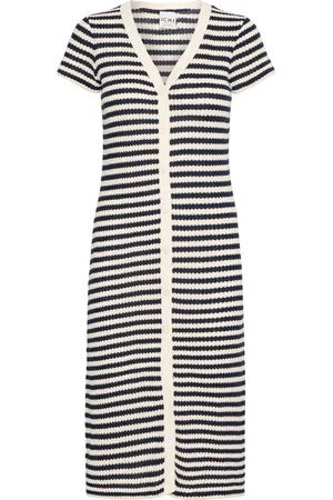 Ichi Midi Dresses, female, , XS, Striped Knit Dress Total Eclipse/Birch