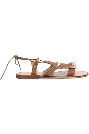 santoni Flat Sandals, female, , 3 UK, Suede Ankle Straps with Fringe Sole