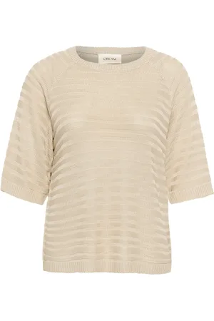 Cream Round-neck Knitwear, female, , XL, Structured Knit Pullover Oatmeal