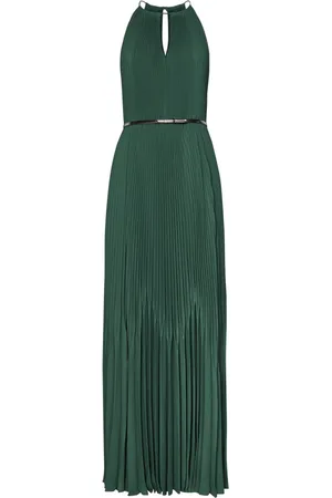Max Mara Emerald Pleated Dress with Metal Belt