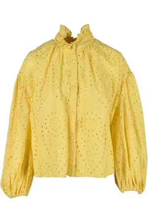 WEILI ZHENG Victorian Cotton Blouse with Elastic Cuffs