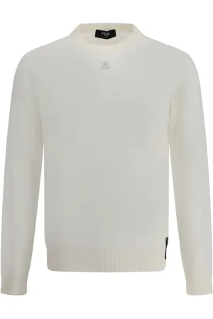 Fendi Round-neck Knitwear, male, , S, Ribbed Wool Jumper with Metal Plaque