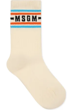 Msgm Socks & Tights, unisex, , 6 Y, Ivory Terry Socks with Multicolored Details