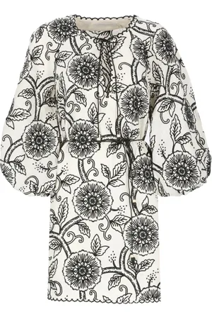 ZIMMERMANN Short Dresses, female, , L, Floral Linen Dress with V-Neck