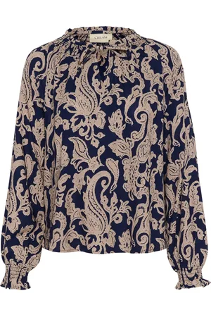 Cream Blouses, female, , XL, Paisley Feminine Blouse with Puff Sleeves