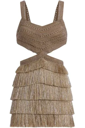 PATBO Party Dresses, female, , XS, Gold Metallic Fringe Mini Dress
