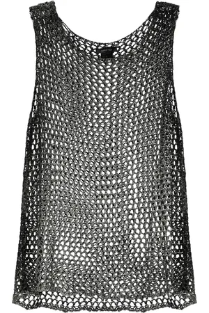 AVANT TOI Sleeveless Tops, female, , S, Grey Net Pattern Sleeveless Top