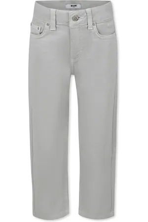 Msgm Jeans, unisex, , 4 Y, Grey Denim Jeans with Embroidered Logo