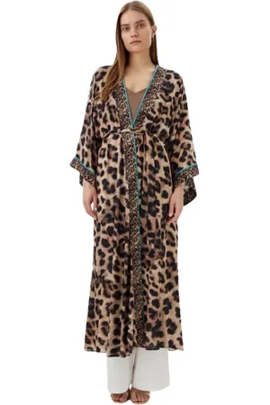 Lola Casademunt Kimonos, female, , L, Leopard Print Long Kimono with Contrast Ribbons