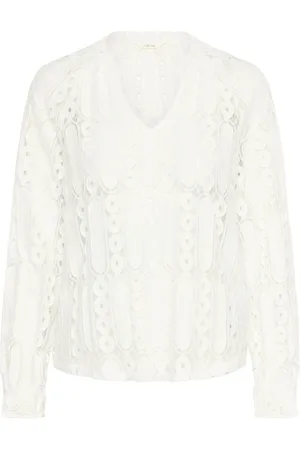 Cream V-Neck Lace Blouse Snow