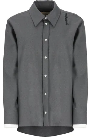 Marni Shirts, female, , S, Grey Wool Shirt with Embroidered Details