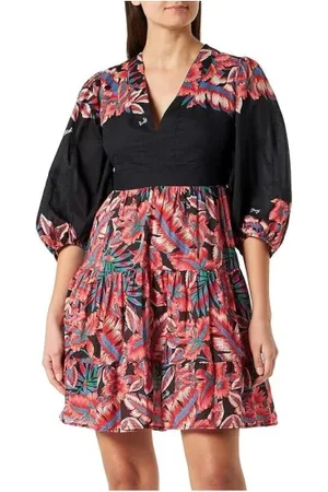 Pinko Short Dresses, female, , 2XS, Tropical Print V-Neck Dress