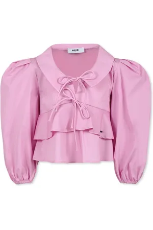 Msgm Blouses, female, , 8 Y, Poplin Shirt with Bows and Ruffles