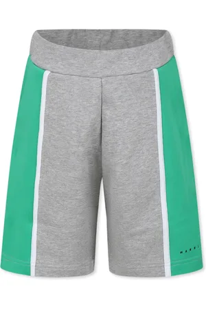 Marni Shorts, unisex, , 12 Y, Grey Sporty Cotton Shorts with Green Bands