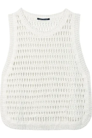 Luisa Cerano Round-neck Knitwear, female, , M, Short Sleeve Crochet Top, Off