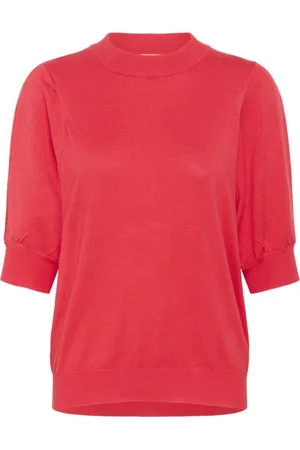 Kaffe Round-neck Knitwear, female, , S, Feminine Pleat Pullover Knit Hibiscus