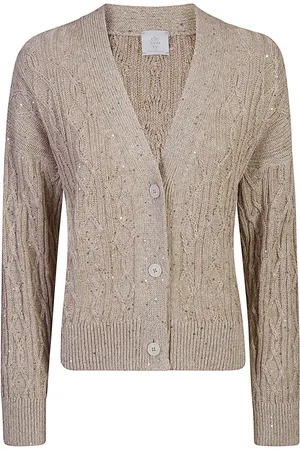 ELEVENTY Cotton Linen Blend Metallic Cardigan