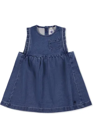 Petit Bateau Dresses, female, , 12 M, Denim Sleeveless Dress with Embroidered Logo