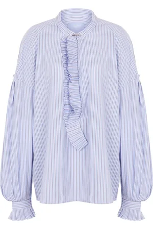 THE SEAFARER Blouses, female, , 2XL, Rouched Cotton Blouse with Blouson Sleeve