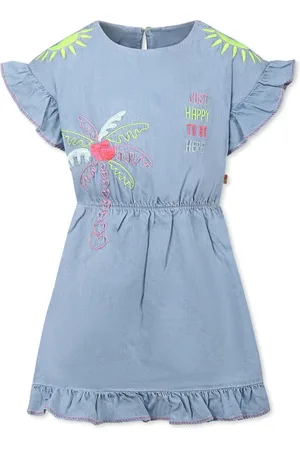 Billieblush Denim Casual Short-Sleeved Dress with Embroidery
