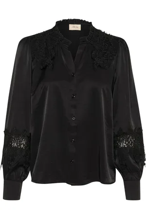 Cream Shirts, female, , XL, Lace Shirt with Puff Sleeves