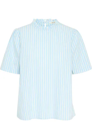 Cream Blouses, female, , XL, Striped Blouse with Ruffle Detail