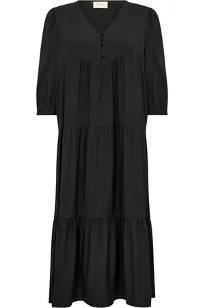Cream Elegant Dress with Flounce Hem