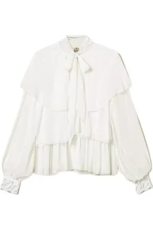 Twin-Set Ruffled Georgette Blouse with Lace Details