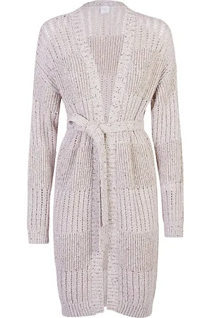 ELEVENTY Striped Belted Cotton Cardigan with Lurex