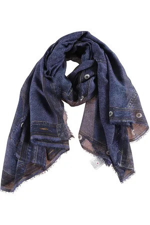 Faliero Sarti Silk Blend Fringed Jeans Print Stole