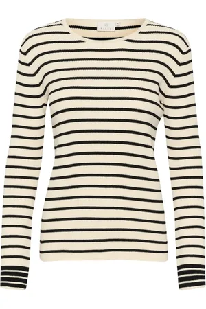 Kaffe Round-neck Knitwear, female, , XL, Striped Knit Pullover in Turtledove/