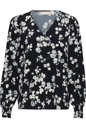 Kaffe Blouses, female, , 3XL, Marine Flower Blouse Stylish V-Neck