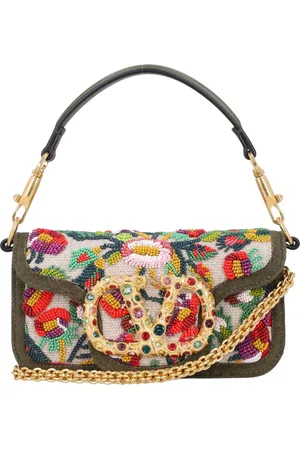 VALENTINO GARAVANI Embroidered Linen Locò Shoulder Bag