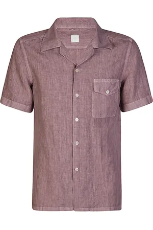 ELEVENTY Linen Bowling Collar Shirt