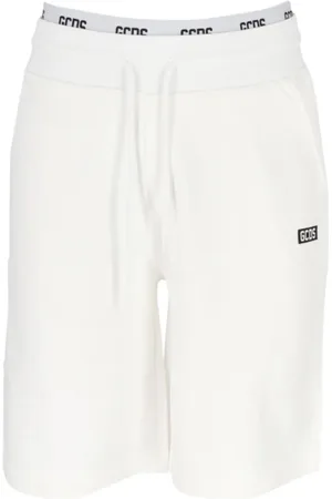 GCDS Casual Shorts, male, , M, Cotton Bermuda Shorts with Elastic Waistband and Black Logo Lettering