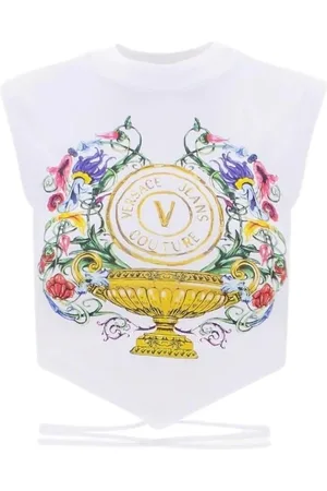 VERSACE Colorful Cotton Tank Top with Long Waist Tie