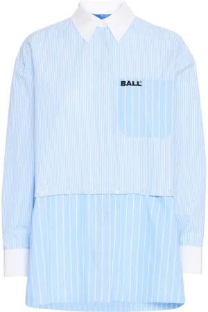 Ball Shirts, female, , L, Striped Button-Up Shirt Powder