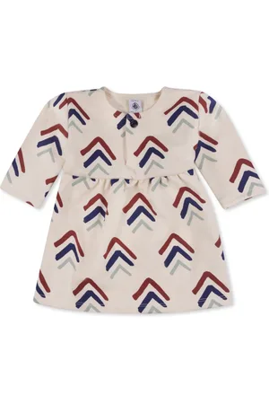 Petit Bateau Beige Casual Short-Sleeved Dress with Graphics