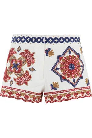Farm Rio Short Shorts, female, , M, Colorful Embroidered Marys Tiles Shorts