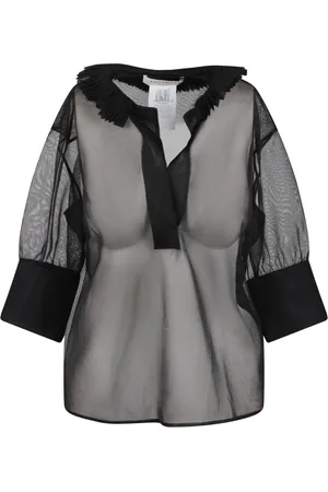 Serafini Sheer Blouse with Contrasting Collar and Cuffs