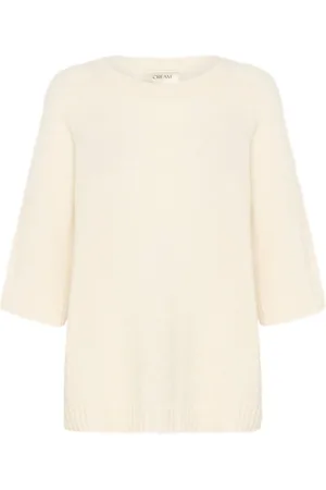 Cream Round-neck Knitwear, female, , XS, Knit Blouse in Eggnog Color