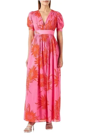 Pinko Rose Red Muslin Dress with Mace Print