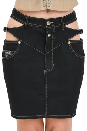 VERSACE High-waisted denim mini skirt